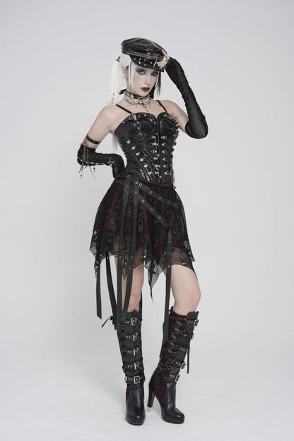 Black Lace-Up Slim Studded Zippered Women's Punk Corset
