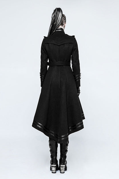 Black Military Uniform Double Breasted Womens Long Gothic Coat With Belt