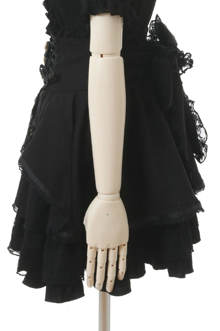 Black Japanese High Waisted Multi-Layered Lace Sweet Jirai Kei Skirt