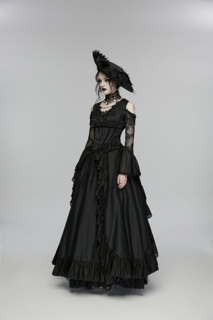 Black Jacquard Lace-Up Slim Women's Gothic Tassels Corset