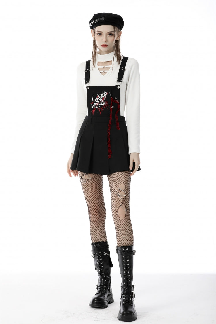 Black Devil Blood Women's Punk Suspender Pleated Skirt