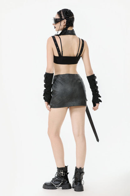Black Halterneck Buckled Women's Punk Utility Vest