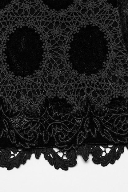 Black Long Puff Sleeves Print Embroidery Women's Gothic Blouse