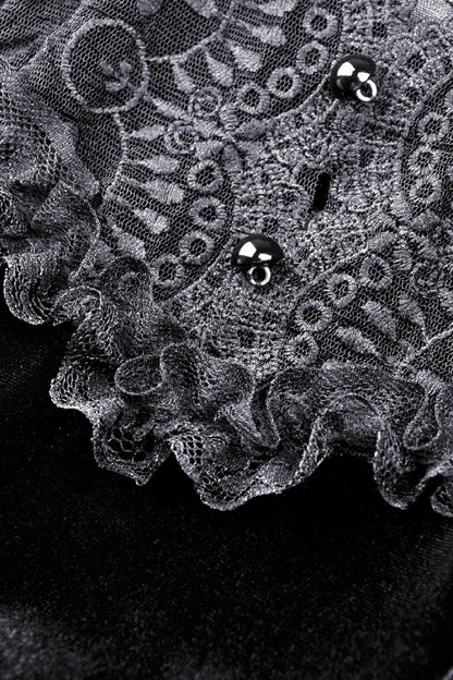 Black Lace Long Puff Sleeves Women's Gothic Velet Dress