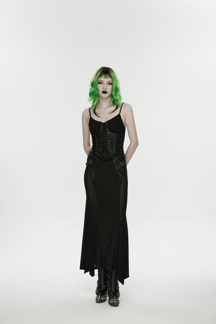 Black Lace-Up Buckled Eyelet Women's Punk Jsk Dress