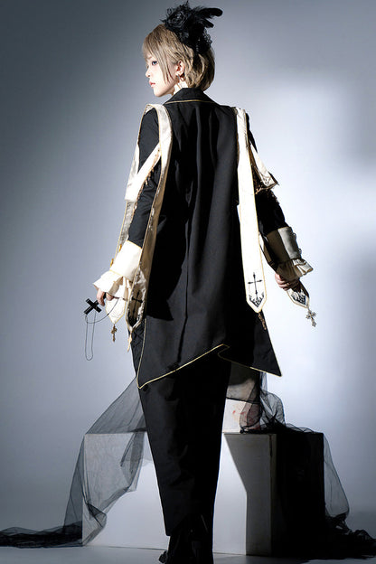 Black Long Sleeves Print Gothic Prince Handsome Ouji Lolita Swallowtail Coat