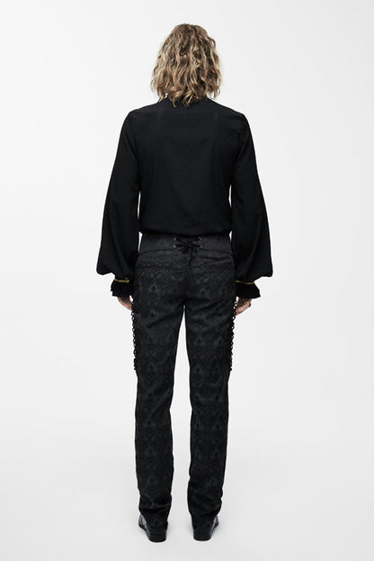 Black Chiffon Chest Embroidery Lace Sleeves Mens Gothic Blouse