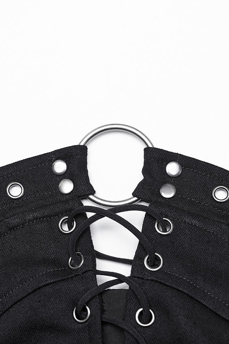 Black Hollow Lace-Up Ripped Buckle Women's Punk Tube Top