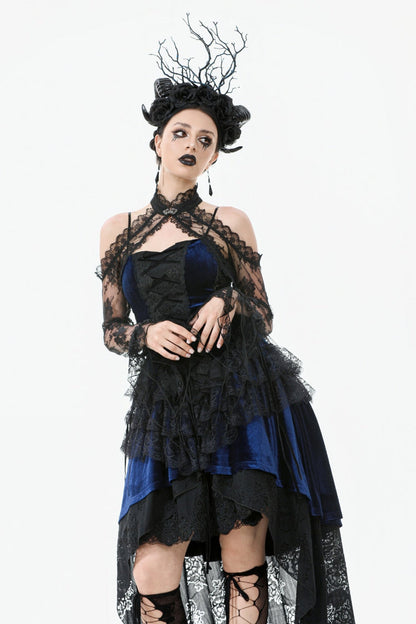 Black Off Shoulder Long Sleeves Sheer Floral Lace Women's Gothic Shrug