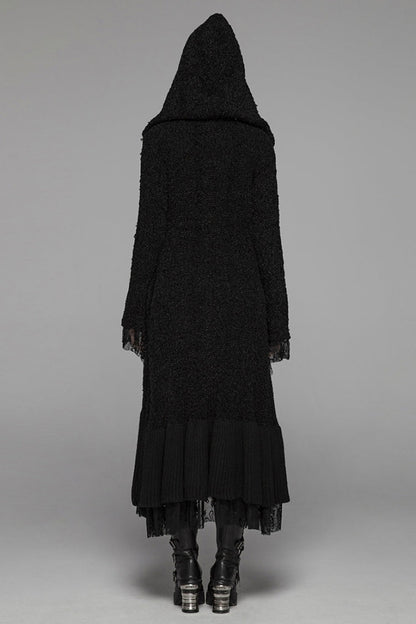 Black Long Sleeves Multi-layer Lace Hooded Women's Gothic Long Coat