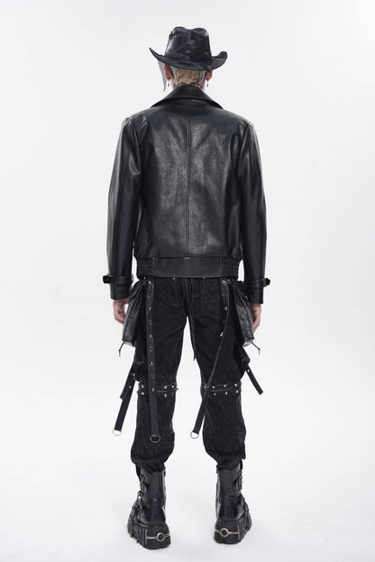 Black Lapel Collar Long Sleeves Studded Buckled Zippered Eyelet Women's Punk Jacket