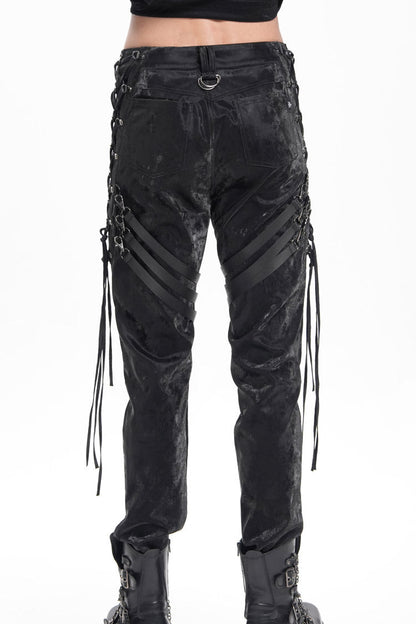 Black Buckle-up Spaghetti Straps Stitching Men's Gothic Pants