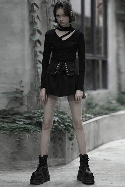 Black Binding Mesh Plaid High Waist Women's Steam Punk Skirt