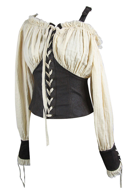 Beige Halterneck Vintage Sexy Slim Womens Punk Blouse