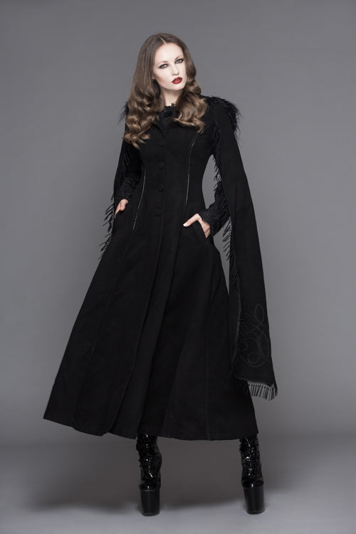 Black Hand Embroidered Shawl Double Sided Tweed Womens Gothic Coat