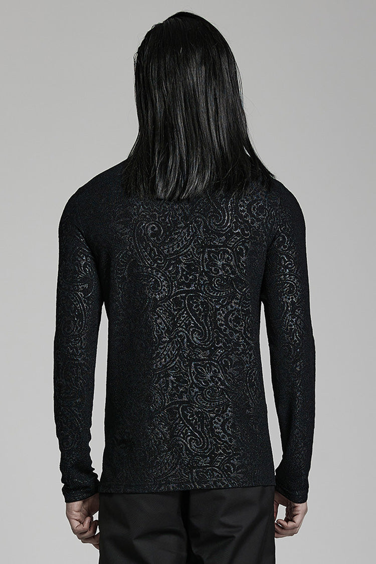 Black Long Sleeves Print Slim Men's Gothic Blouse