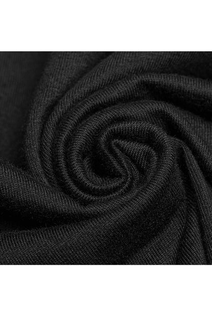 Black Long Sleeve High Collar Front Chest Hollow-Out Irregular Pleats Splice Broken Holes Knit Slit Hem Women's Punk T-Shirt