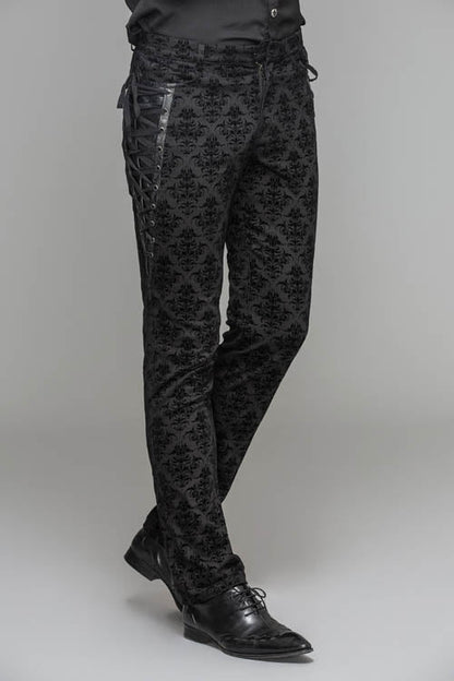 Black Party Court Flocking Patterned Gothic Mens Pants