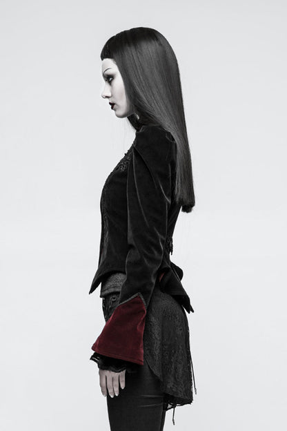 Black 3D Floral Decoration Stand Collar Long Sleeves Womens Gothic Jacket