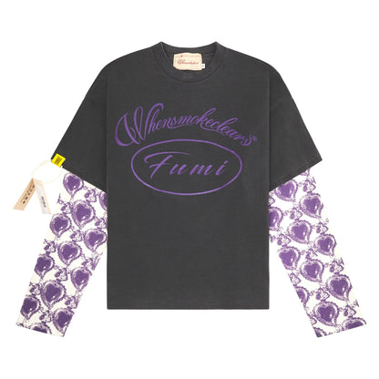Fumi Script Double Tee | Black/Purple