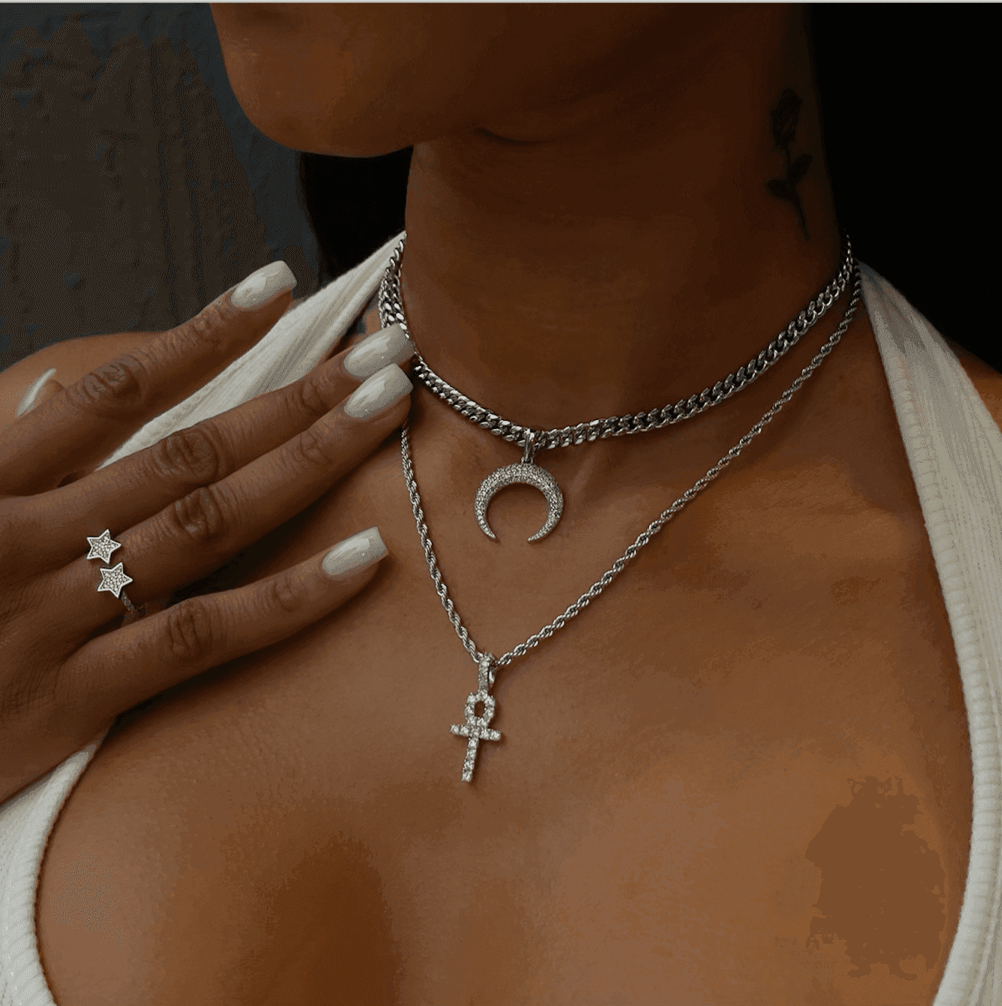 2 Chains + 2 Pendants - White Gold