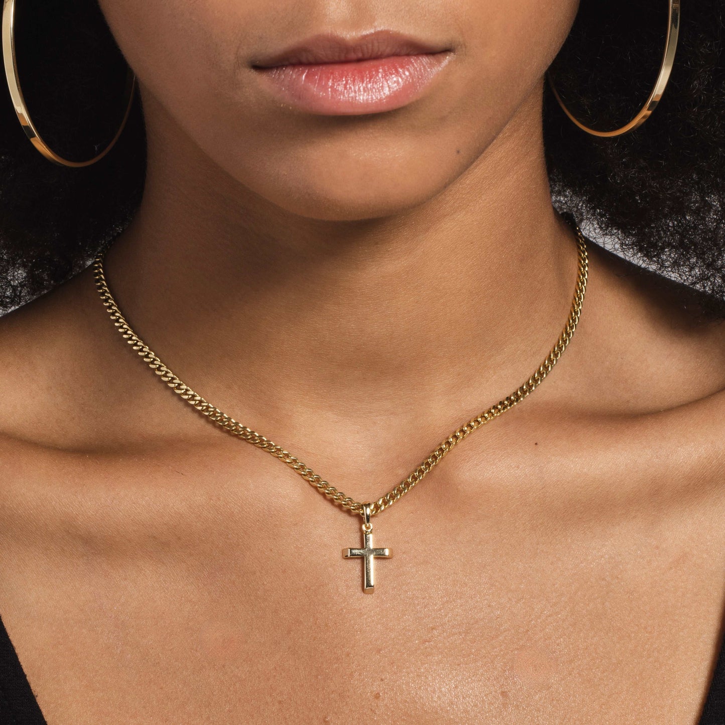 18k Vermeil Micro Simple Cross Pendant in Yellow Gold