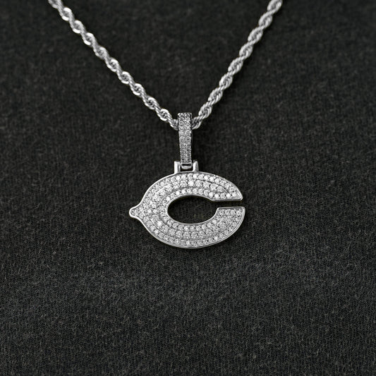 Chicago Bears Official NFL Micro Logo Pendant in White Gold