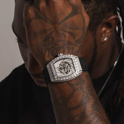 40MM Perennial Era® Auto Watch- Fully Iced w/ Rubber Strap