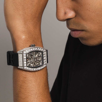 40MM Perennial Era® Skeleton Watch- Fully Iced w/ Rubber Strap