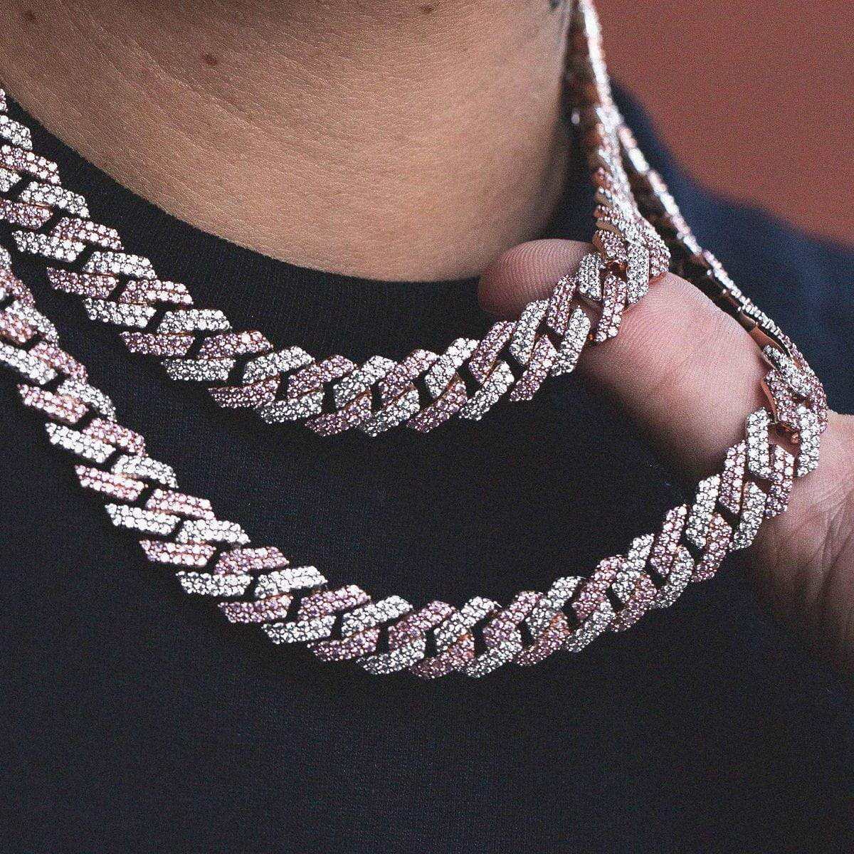 10mm Two-Tone Prong Link Chain in Rose/White Gold